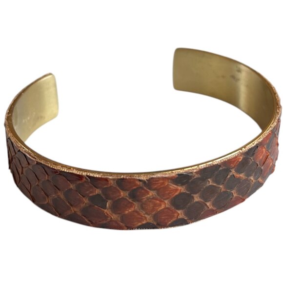 Rustic Cuff Python Textured Brown and Gold Bracelet - Picture 1 of 4
